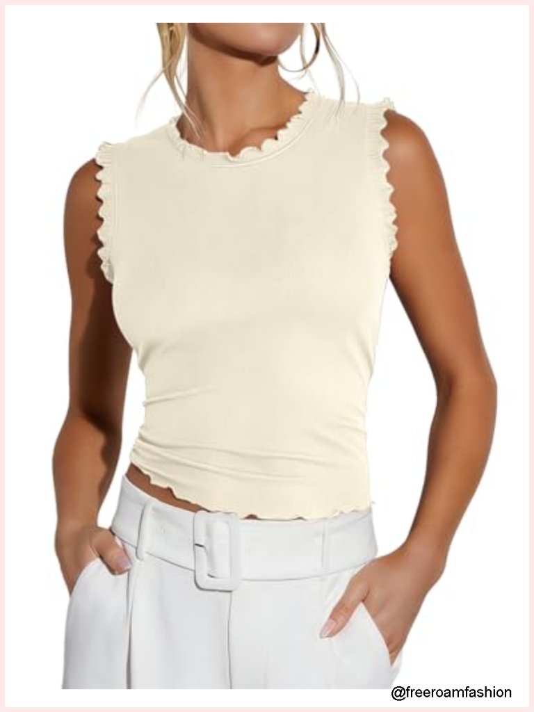Ribbed Knit Ruffle Tank Top Sleeveless Blouse Casual Summer Tops For Women